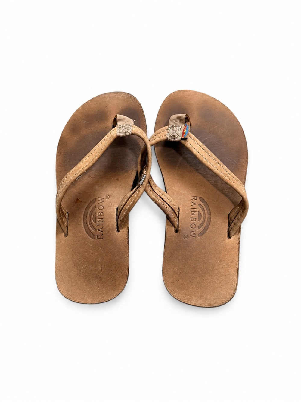 Rainbow Kids Tan Leather Flip Flop Sandals Toddler Brown Beach Summer 9/10